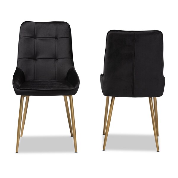 Baxton Studio Gavino Modern Luxe and Glam Black Velvet Upholstered and Gold  Metal 2-Piece Dining Chair Set, PR - SET OF 2 190-11791-ZORO