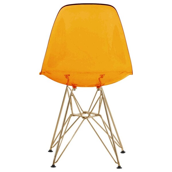 Leisuremod Cresco Plastic Dining Side Chair with Gold Base, Transparent Orange - CR19TORG