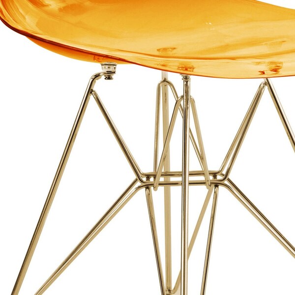 Leisuremod Cresco Plastic Dining Side Chair with Gold Base, Transparent Orange - CR19TORG