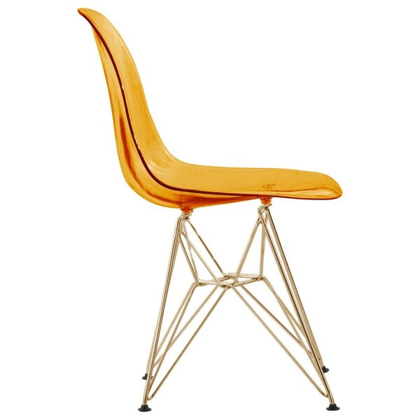 Leisuremod Cresco Plastic Dining Side Chair with Gold Base, Transparent Orange - CR19TORG