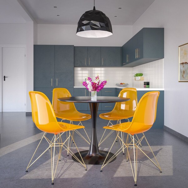 Leisuremod Cresco Plastic Dining Side Chair with Gold Base, Transparent Orange - CR19TORG