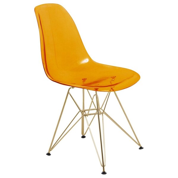 Leisuremod Cresco Plastic Dining Side Chair with Gold Base, Transparent Orange - CR19TORG