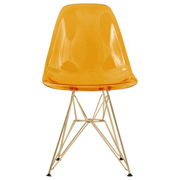 Leisuremod Cresco Plastic Dining Side Chair with Gold Base, Transparent Orange - CR19TORG