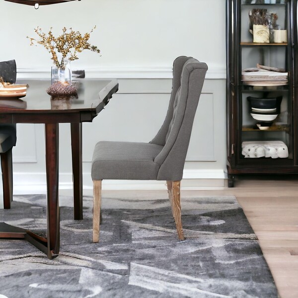 Homeroots Gray Plush Linen Covering with Ash Solid Wood Base Dining Chair - 380401