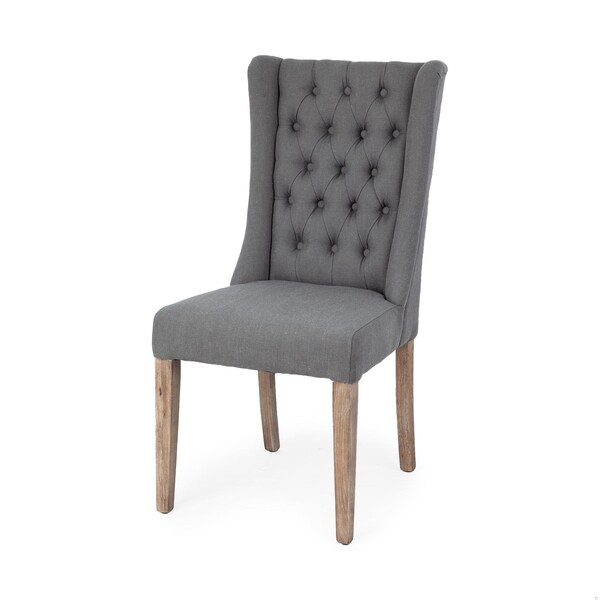 Homeroots Gray Plush Linen Covering with Ash Solid Wood Base Dining Chair - 380401