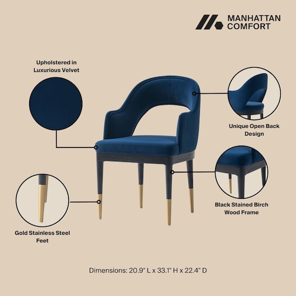 Manhattan Comfort Carrington Dining Armchair in Midnight Blue - DC089AR-BL