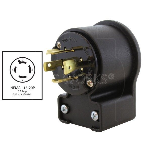 Ac Works NEMA L15-20P 3-Phase 20A 250V 4-Prong Elbow Locking Male Plug With UL, C-UL Approval - ASEL1520P