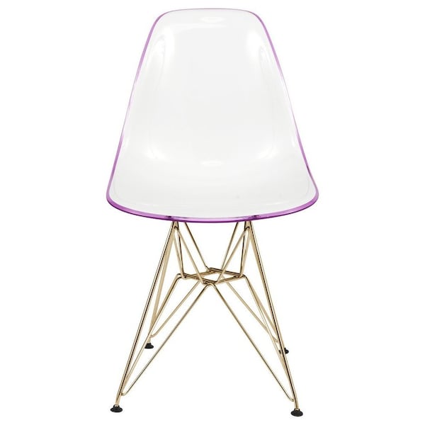Leisuremod Cresco Molded 2-Tone Eiffel Dining Side Chair with Gold Base, White Purple, 4PK - CR19WPRG4