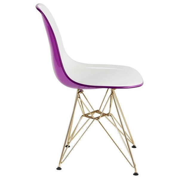 Leisuremod Cresco Molded 2-Tone Eiffel Dining Side Chair with Gold Base, White Purple, 4PK - CR19WPRG4
