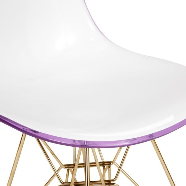 Leisuremod Cresco Molded 2-Tone Eiffel Dining Side Chair with Gold Base, White Purple, 4PK - CR19WPRG4