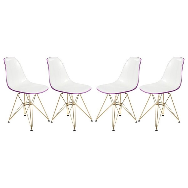 Leisuremod Cresco Molded 2-Tone Eiffel Dining Side Chair with Gold Base, White Purple, 4PK - CR19WPRG4