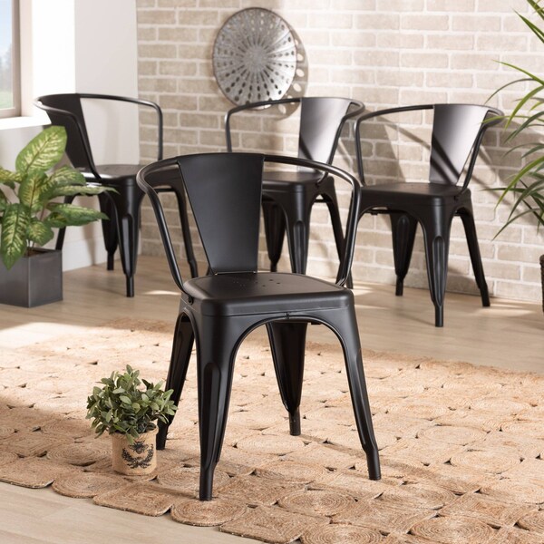 Baxton Studio Ryland Modern Industrial Black Finished Metal Dining Chair Set (4PC) - 193-4PC-12040-ZORO