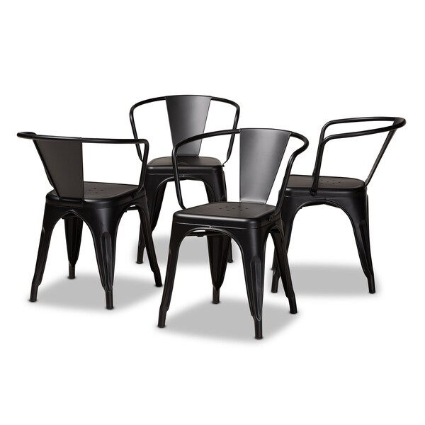Baxton Studio Ryland Modern Industrial Black Finished Metal Dining Chair Set (4PC) - 193-4PC-12040-ZORO