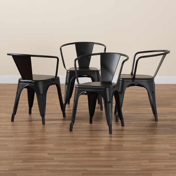 Baxton Studio Ryland Modern Industrial Black Finished Metal Dining Chair Set (4PC) - 193-4PC-12040-ZORO