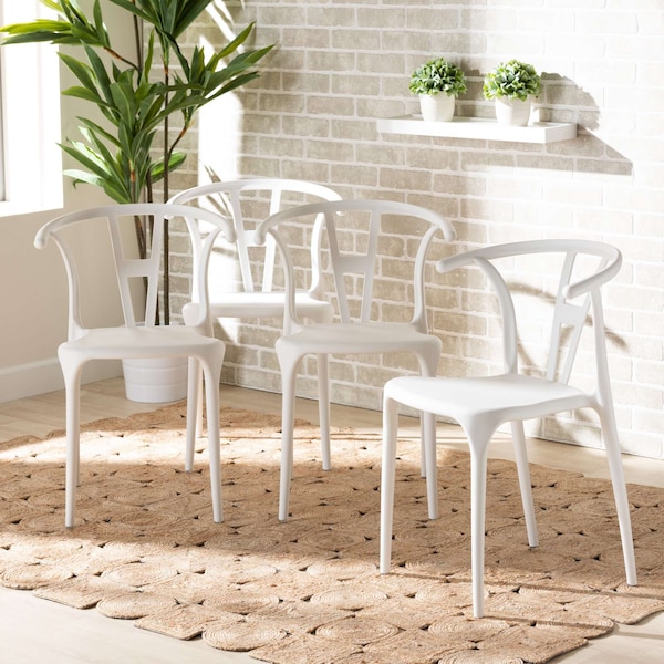 Baxton Studio Warner ModernWhite Plastic Dining Chair Set (4PC) - 194-4PC-12037-ZORO