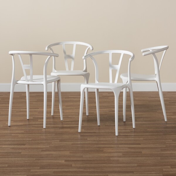 Baxton Studio Warner ModernWhite Plastic Dining Chair Set (4PC) - 194-4PC-12037-ZORO