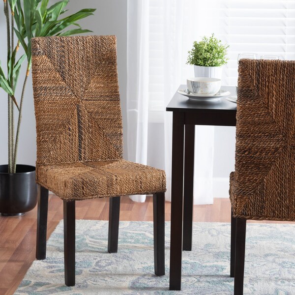 Baxton Studio Laymi Modern Bohemian Dark Brown Mahogany Wood and Banana Fiber Dining Chair - 228-13137-ZORO