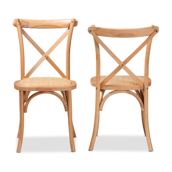 Baxton Studio Tartan Mid-Century Brown Woven Rattan and Wood Dining Chair Set(2PC) PR - 195-2PC-12390-ZORO