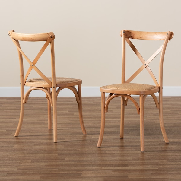 Baxton Studio Tartan Mid-Century Brown Woven Rattan and Wood Dining Chair Set(2PC) PR - 195-2PC-12390-ZORO