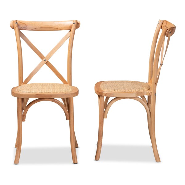 Baxton Studio Tartan Mid-Century Brown Woven Rattan and Wood Dining Chair Set(2PC) PR - 195-2PC-12390-ZORO