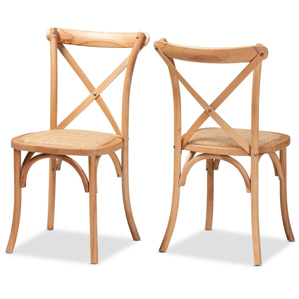 Baxton Studio Tartan Mid-Century Brown Woven Rattan and Wood Dining Chair Set(2PC) PR - 195-2PC-12390-ZORO