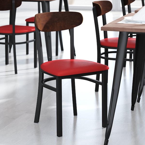 Flash Furniture Red Vinyl Dining Chairs - Natural Wood Backs, 2PK - 2-XU-DG6V5RDV-WAL-GG
