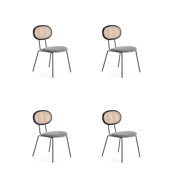 Manhattan Comfort Jardin Dining Chair in Black  with Cane and Grey Upholstered Seating, Set of 4 - 2-DCCA06-GY