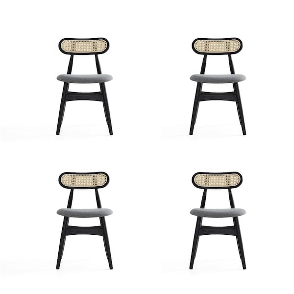 Manhattan Comfort Colbert Dining Chair in Black and Cane with Grey Upholstered Seating, Set of 4 - 2-DCCA02-GY