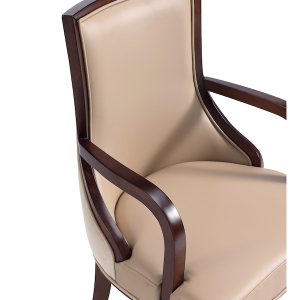 Manhattan Comfort Grand Faux Leather and Velvet Dining Armchair in Tan with Beech Wood Frame - Set of 2 - 2-DC048AR-TN