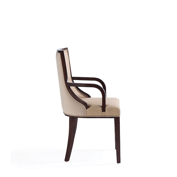 Manhattan Comfort Grand Faux Leather and Velvet Dining Armchair in Tan with Beech Wood Frame - Set of 2 - 2-DC048AR-TN
