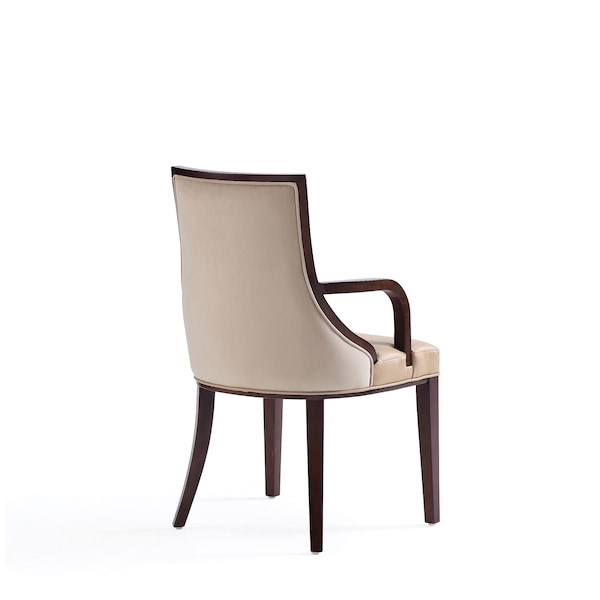 Manhattan Comfort Grand Faux Leather and Velvet Dining Armchair in Tan with Beech Wood Frame - Set of 2 - 2-DC048AR-TN
