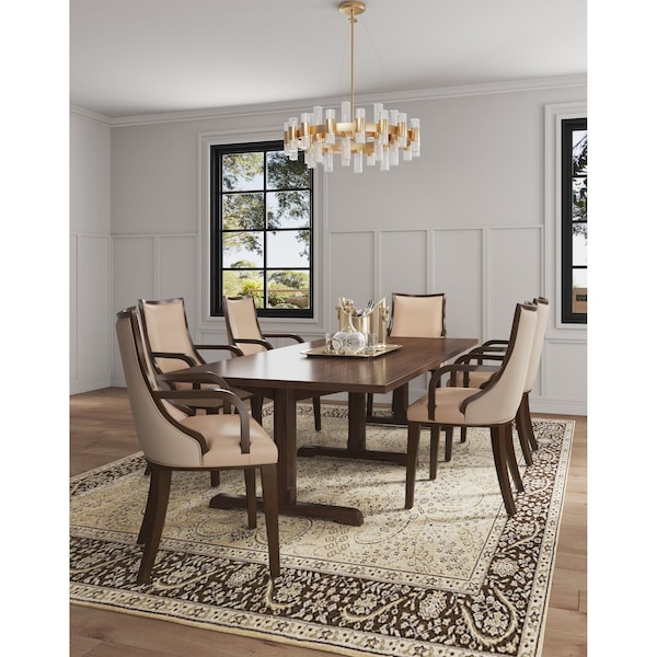 Manhattan Comfort Grand Faux Leather and Velvet Dining Armchair in Tan with Beech Wood Frame - Set of 2 - 2-DC048AR-TN
