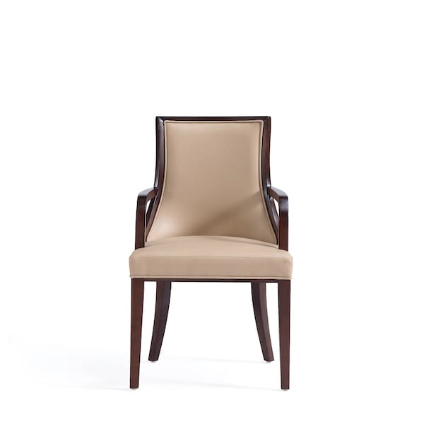 Manhattan Comfort Grand Faux Leather and Velvet Dining Armchair in Tan with Beech Wood Frame - Set of 2 - 2-DC048AR-TN