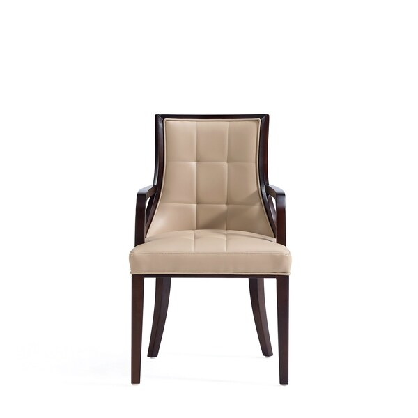 Manhattan Comfort Fifth Avenue Faux Leather and Velvet Dining Armchair in Tan and Walnut - DC008AR-TN