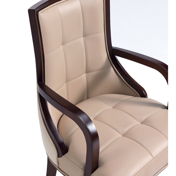 Manhattan Comfort Fifth Avenue Faux Leather and Velvet Dining Armchair in Tan and Walnut - DC008AR-TN