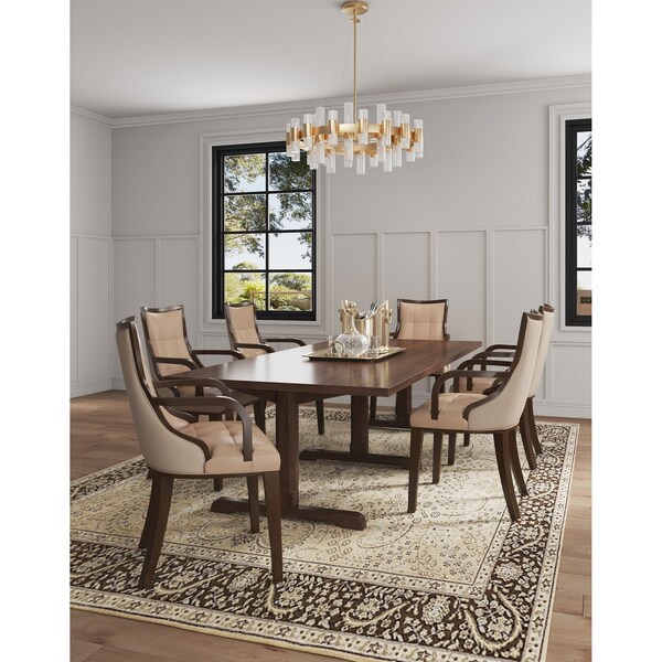 Manhattan Comfort Fifth Avenue Faux Leather and Velvet Dining Armchair in Tan and Walnut - DC008AR-TN