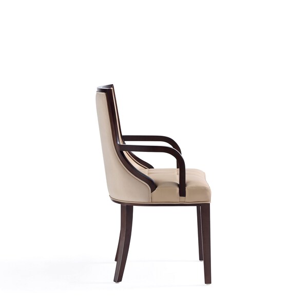 Manhattan Comfort Fifth Avenue Faux Leather and Velvet Dining Armchair in Tan and Walnut - DC008AR-TN