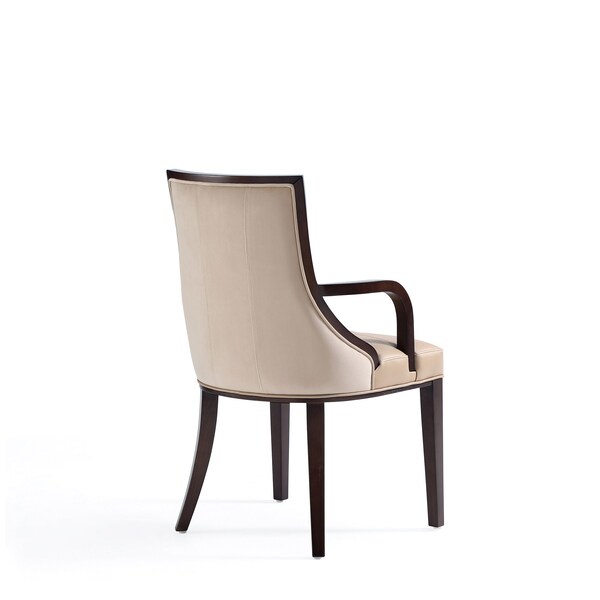 Manhattan Comfort Fifth Avenue Faux Leather and Velvet Dining Armchair in Tan and Walnut - DC008AR-TN