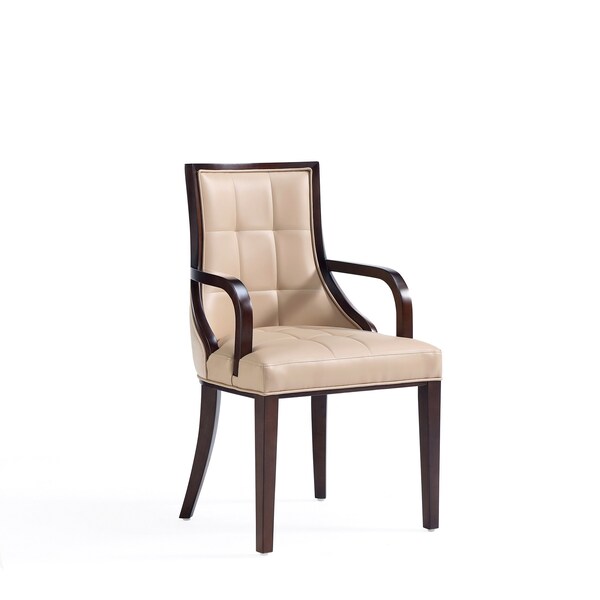 Manhattan Comfort Fifth Avenue Faux Leather and Velvet Dining Armchair in Tan and Walnut - DC008AR-TN
