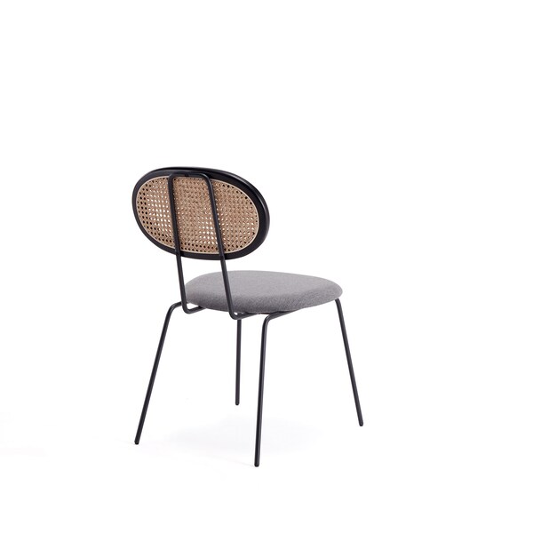 Manhattan Comfort Jardin Dining Chair in Black  with Cane and Grey Upholstered Seating, Set of 2 - DCCA06-GY