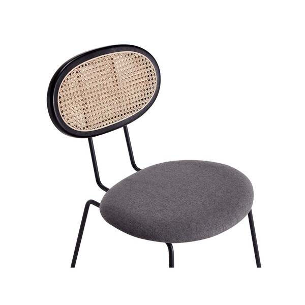 Manhattan Comfort Jardin Dining Chair in Black  with Cane and Grey Upholstered Seating, Set of 2 - DCCA06-GY