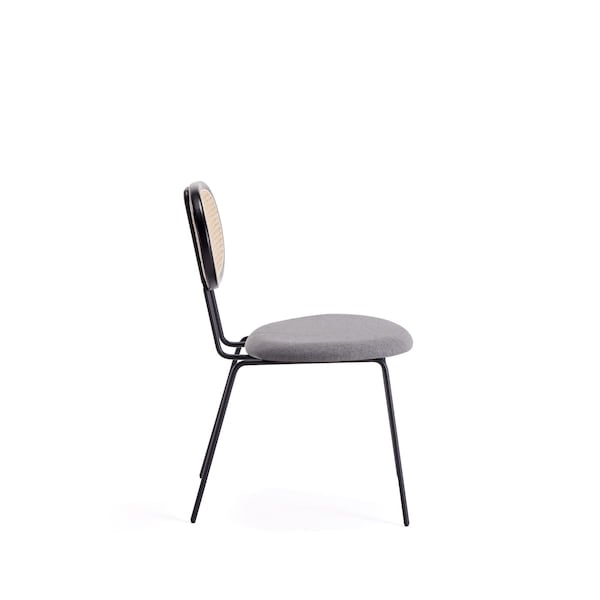 Manhattan Comfort Jardin Dining Chair in Black  with Cane and Grey Upholstered Seating, Set of 2 - DCCA06-GY