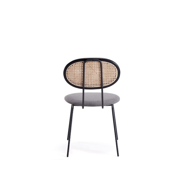 Manhattan Comfort Jardin Dining Chair in Black  with Cane and Grey Upholstered Seating, Set of 2 - DCCA06-GY