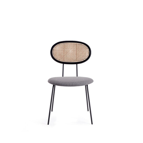 Manhattan Comfort Jardin Dining Chair in Black  with Cane and Grey Upholstered Seating, Set of 2 - DCCA06-GY