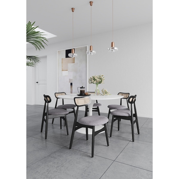 Manhattan Comfort Colbert Dining Chair in Black and Cane with Grey Upholstered Seating, Set of 2 - DCCA02-GY