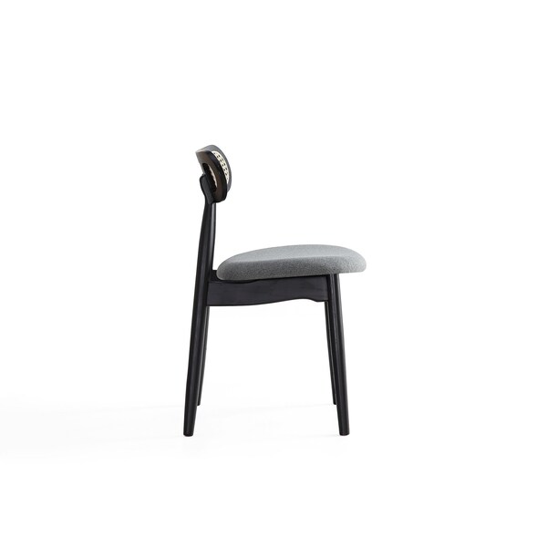 Manhattan Comfort Colbert Dining Chair in Black and Cane with Grey Upholstered Seating, Set of 2 - DCCA02-GY
