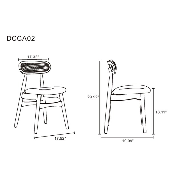 Manhattan Comfort Colbert Dining Chair in Black and Cane with Grey Upholstered Seating, Set of 2 - DCCA02-GY