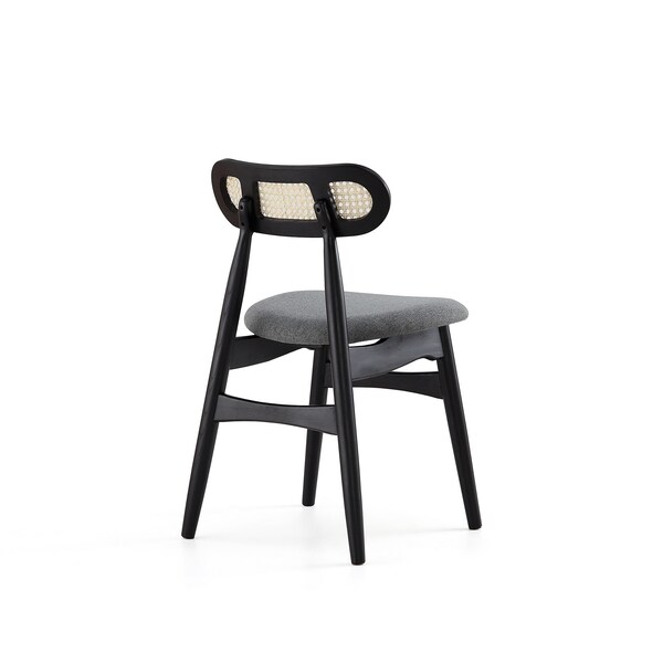 Manhattan Comfort Colbert Dining Chair in Black and Cane with Grey Upholstered Seating, Set of 2 - DCCA02-GY