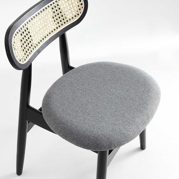 Manhattan Comfort Colbert Dining Chair in Black and Cane with Grey Upholstered Seating, Set of 2 - DCCA02-GY