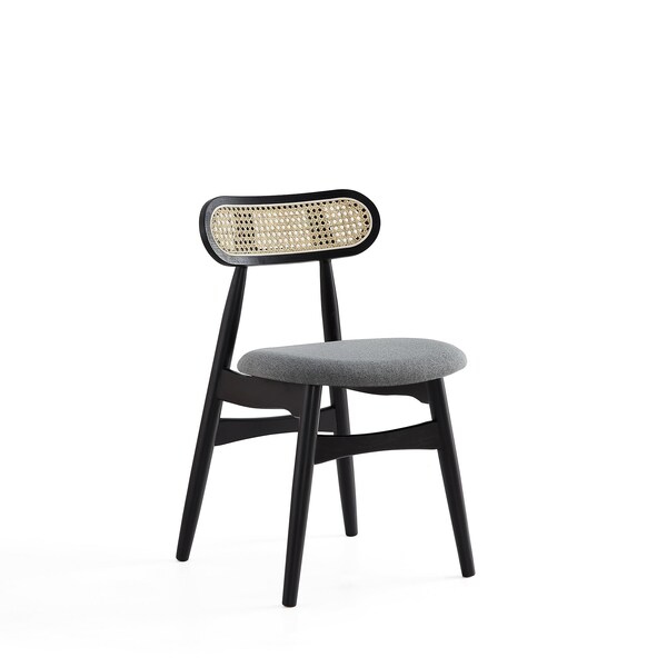 Manhattan Comfort Colbert Dining Chair in Black and Cane with Grey Upholstered Seating, Set of 2 - DCCA02-GY